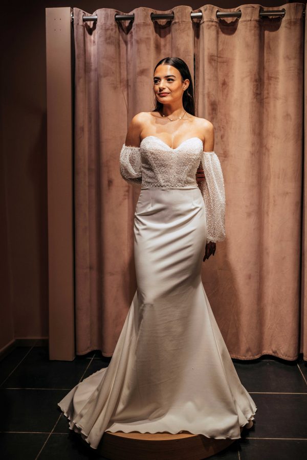 robe de mariée sirène avec haut perlé
