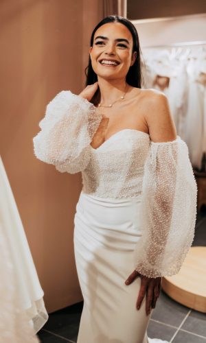 Robe de mariée sirène avec haut perlé à Marseille