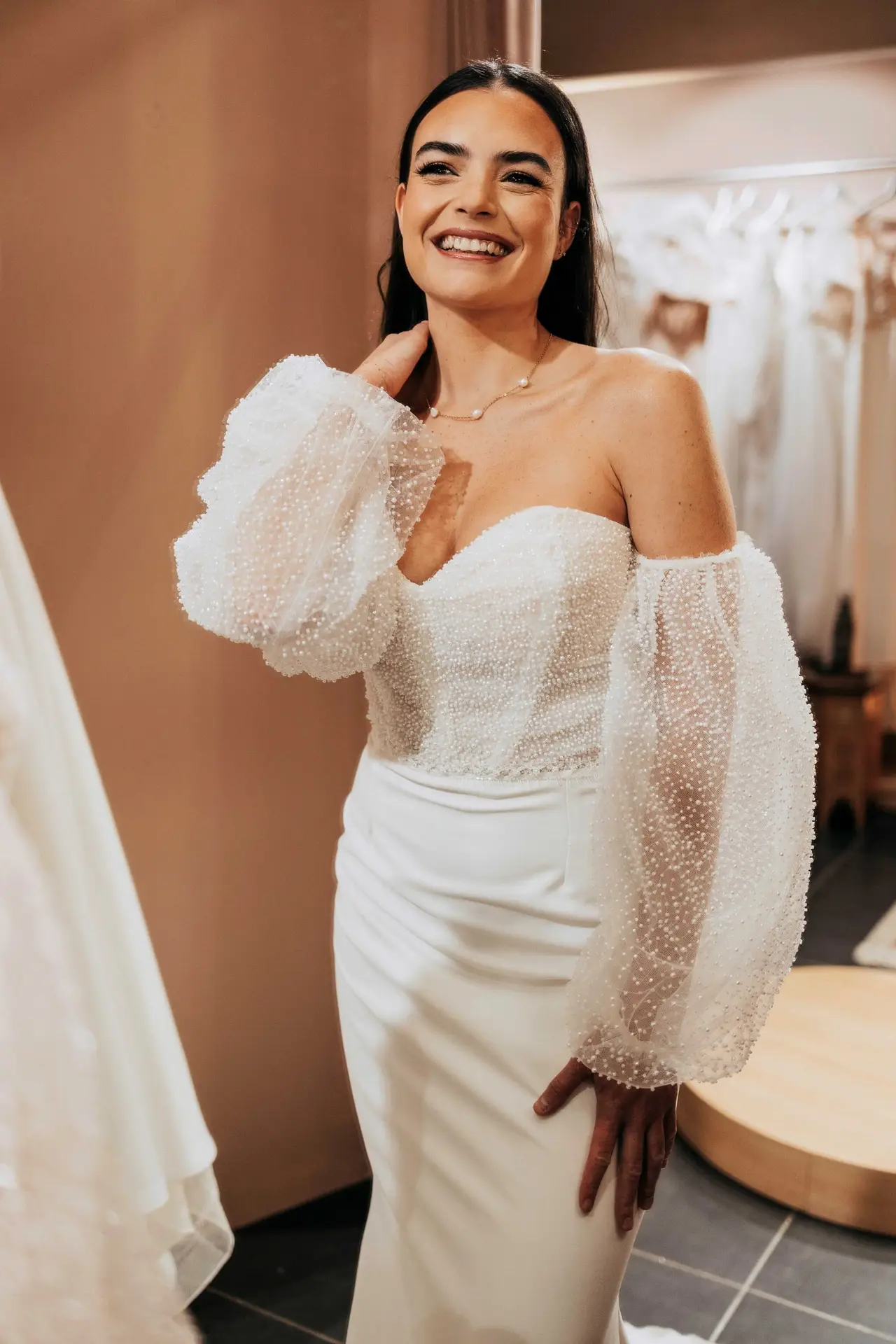 Robe de mariée sirène avec haut perlé à Marseille